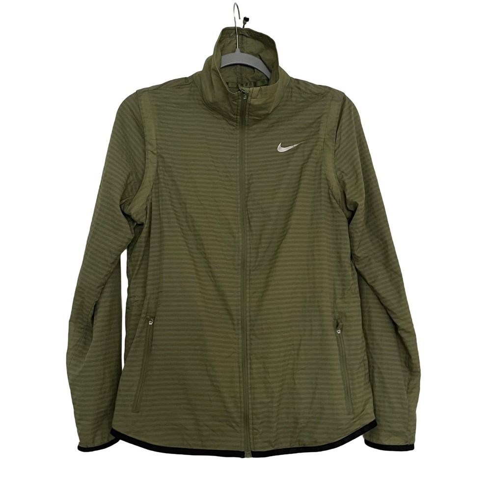 Nike Golf Windbreaker Jacket Small Olive Green Striped Full Zip Athleisure